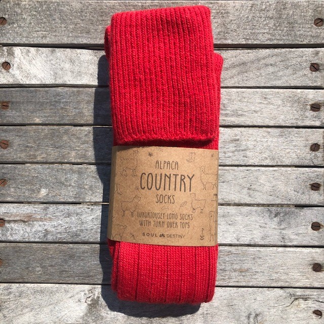 Alpaca Wool Long Country Socks Red 75% Alpaca Wool cushioned sole and heel